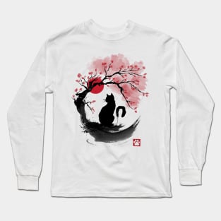 Sakura cat sumi e Long Sleeve T-Shirt